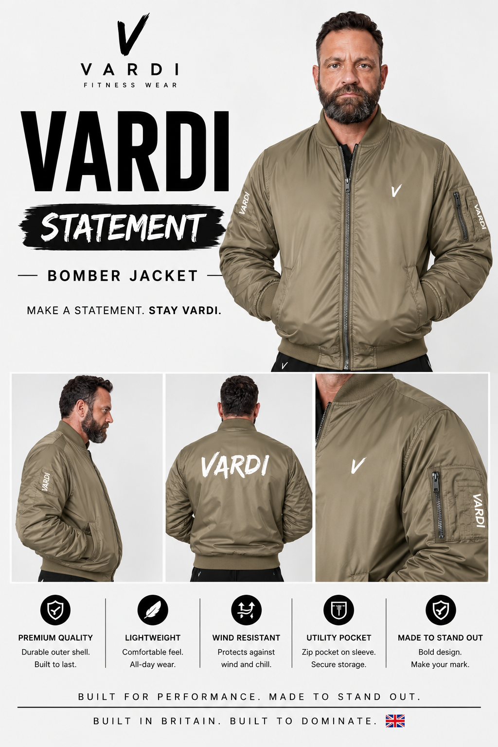 VARDI STATEMENT Bomber Jacket "Premium UK Fitness Wear”