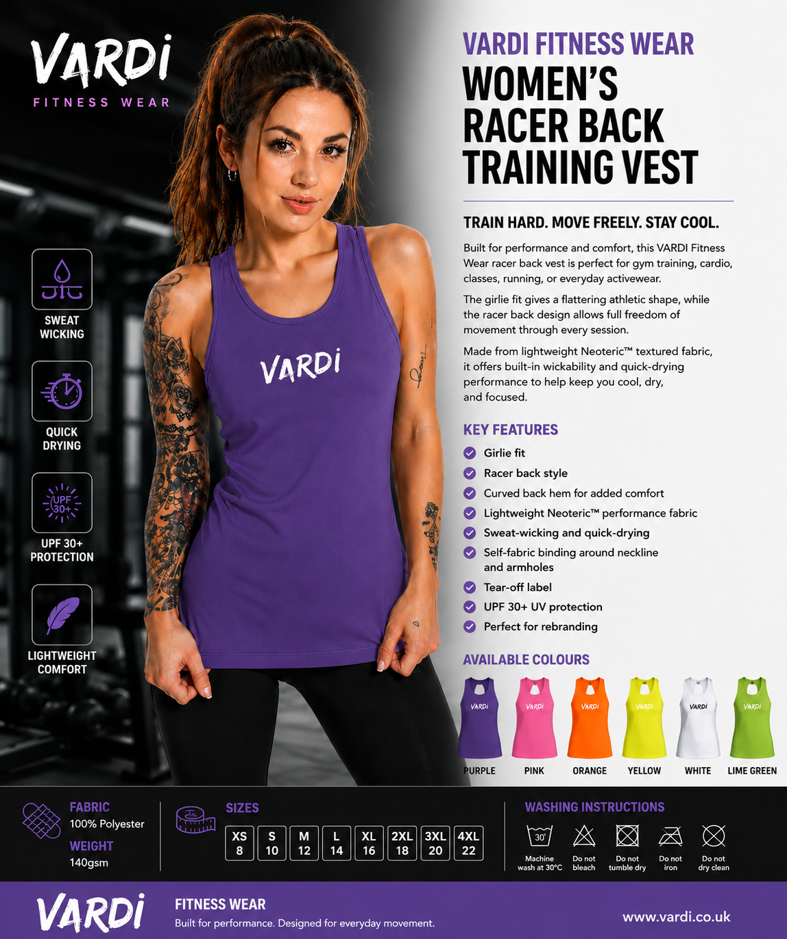 VARDI STATEMENT Women’s Racer Back Training Vest "Premium UK Fitness Wear”