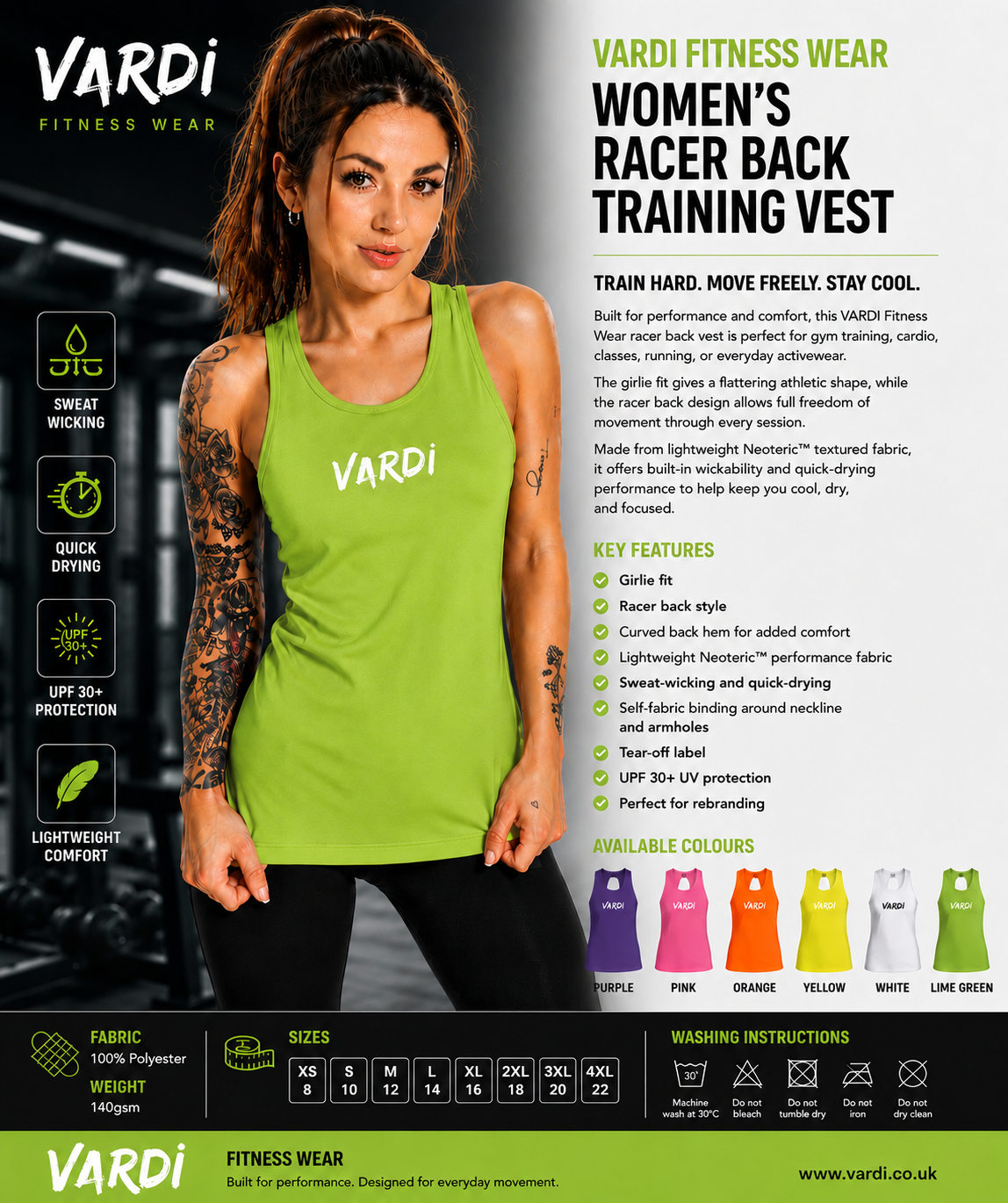 VARDI STATEMENT Women’s Racer Back Training Vest "Premium UK Fitness Wear”