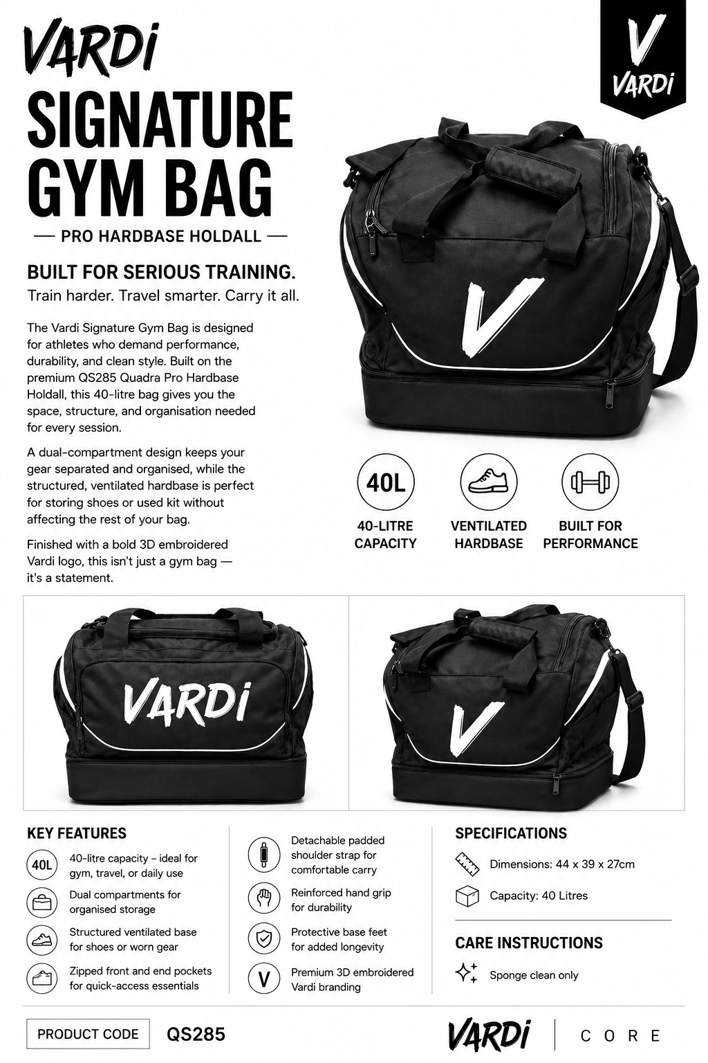 VARDI SIGNATURE Bag – Pro Hardbase Holdall "Premium UK Fitness Wear”