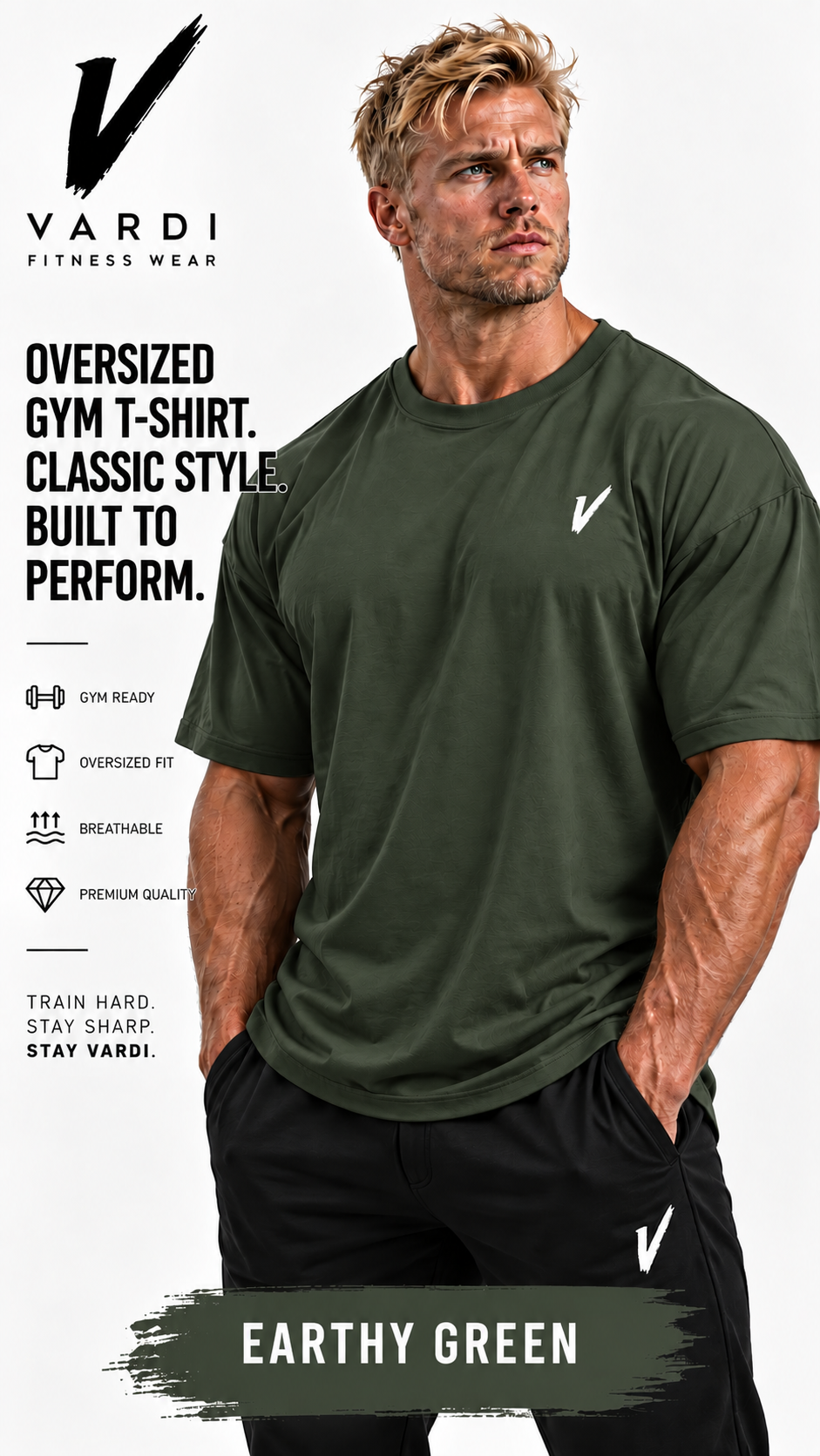 VARDI Oversized Men's Gym T-Shirt "Premium UK Fitness Wear”