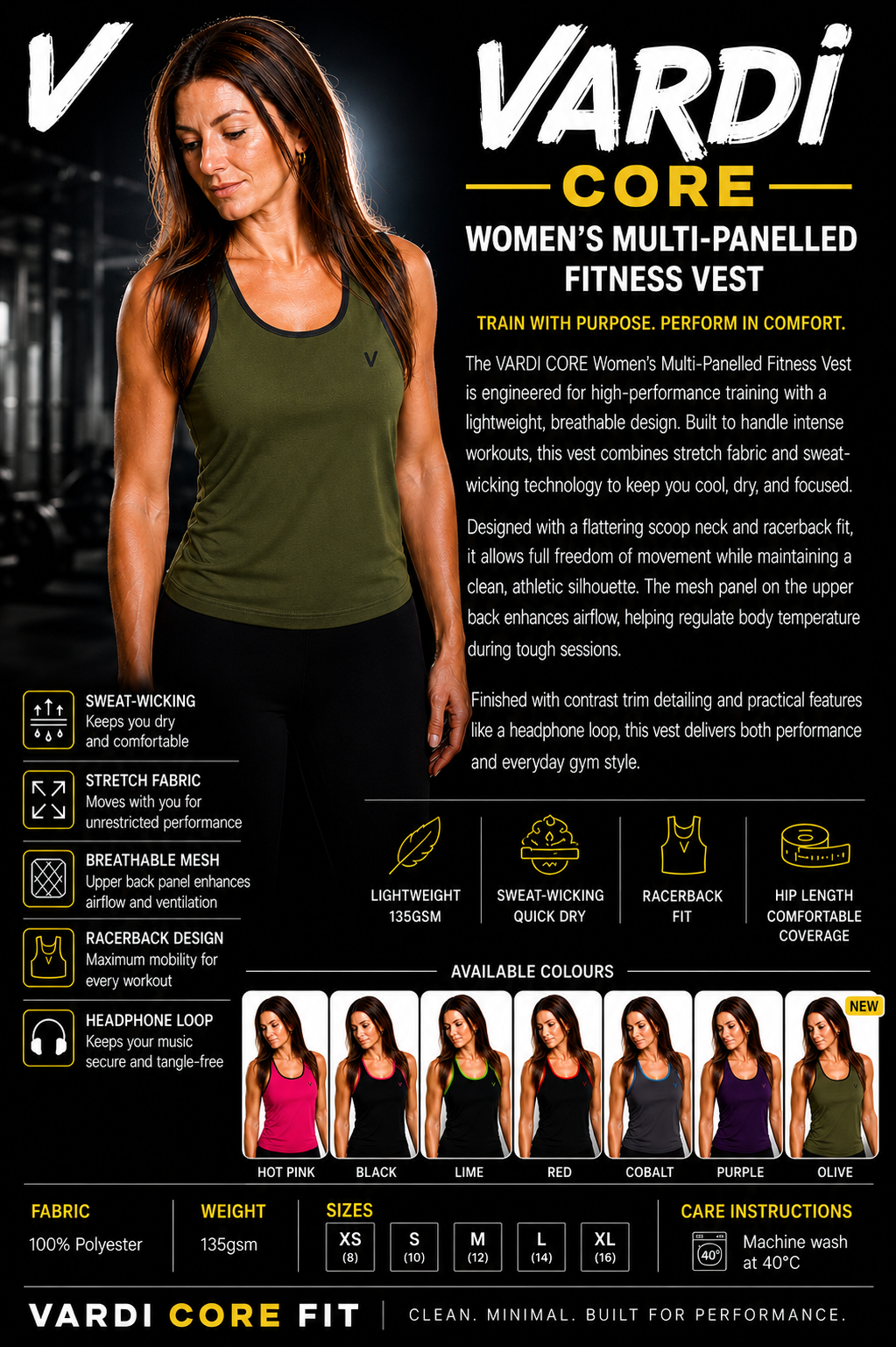 VARDI CORE Women’s Multi-Panelled Fitness Vest "Premium UK Fitness Wear”