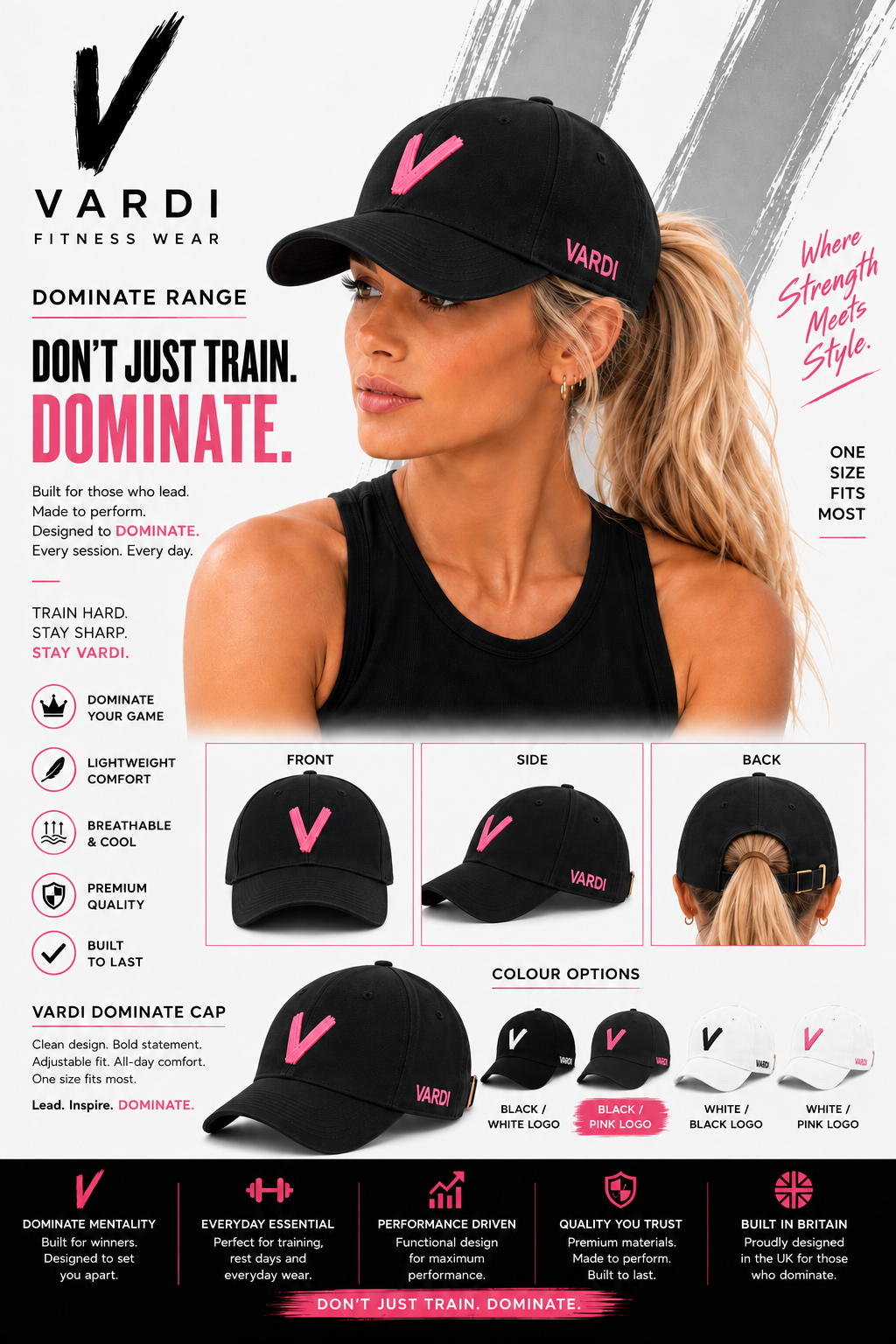 VARDI CORE Womens gym Multi-sports performance ponytail cap