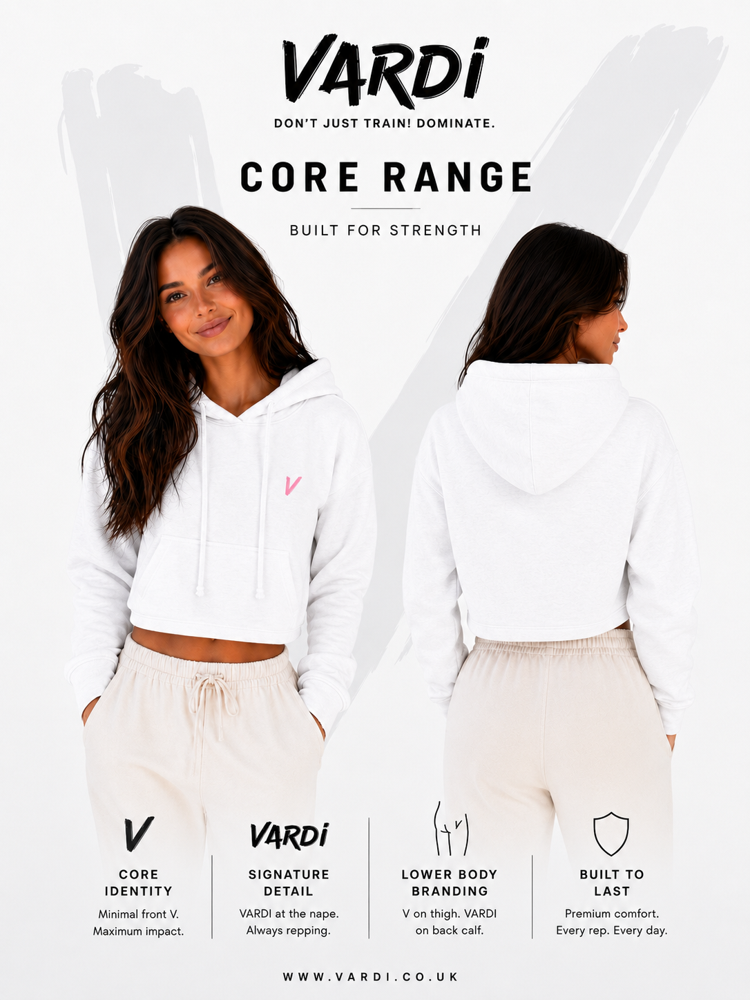 VARDI CORE Women’s Gym Cropped Hooded Long Sleeve T-Shirt "Premium UK Fitness Wear”