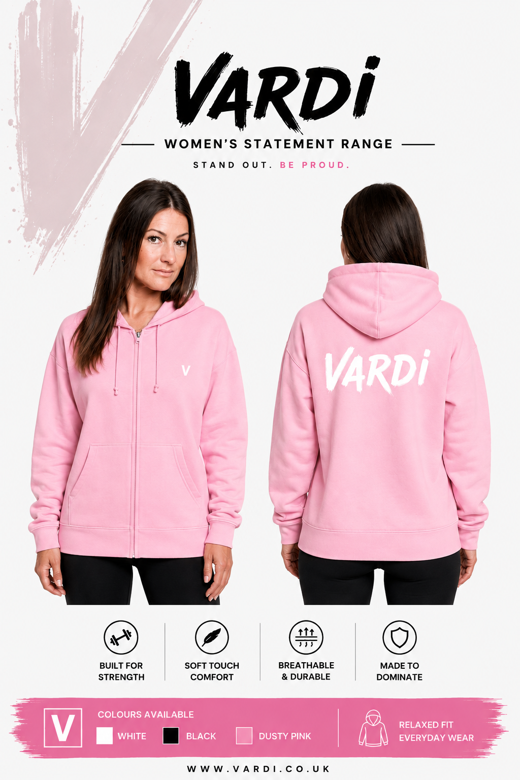 Women's VARDI STATEMENT Zip Gym Hoodie "Premium UK Fitness Wear"