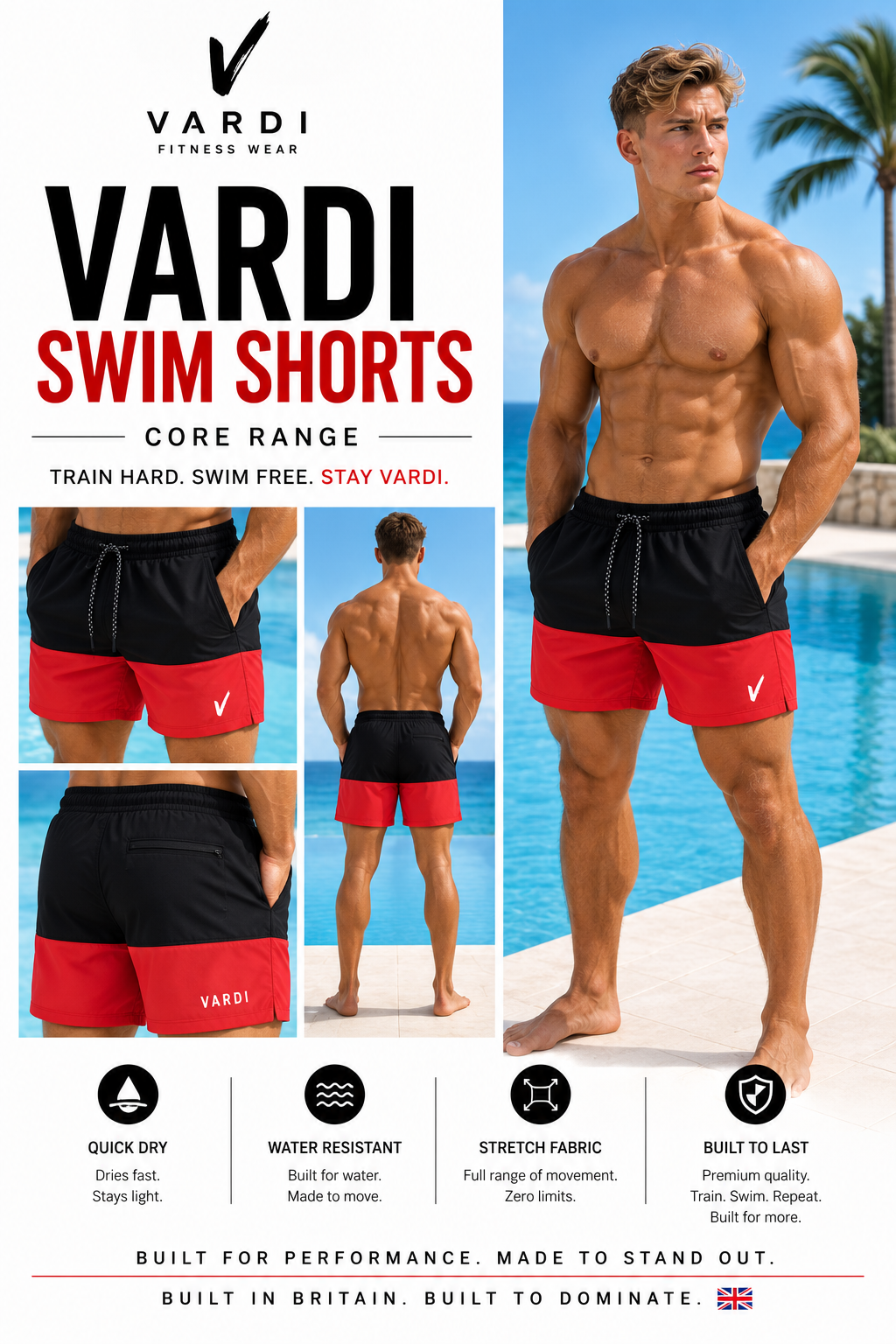 VARDI Performance Swimming Shorts – CORE "Premium UK Fitness Wear”