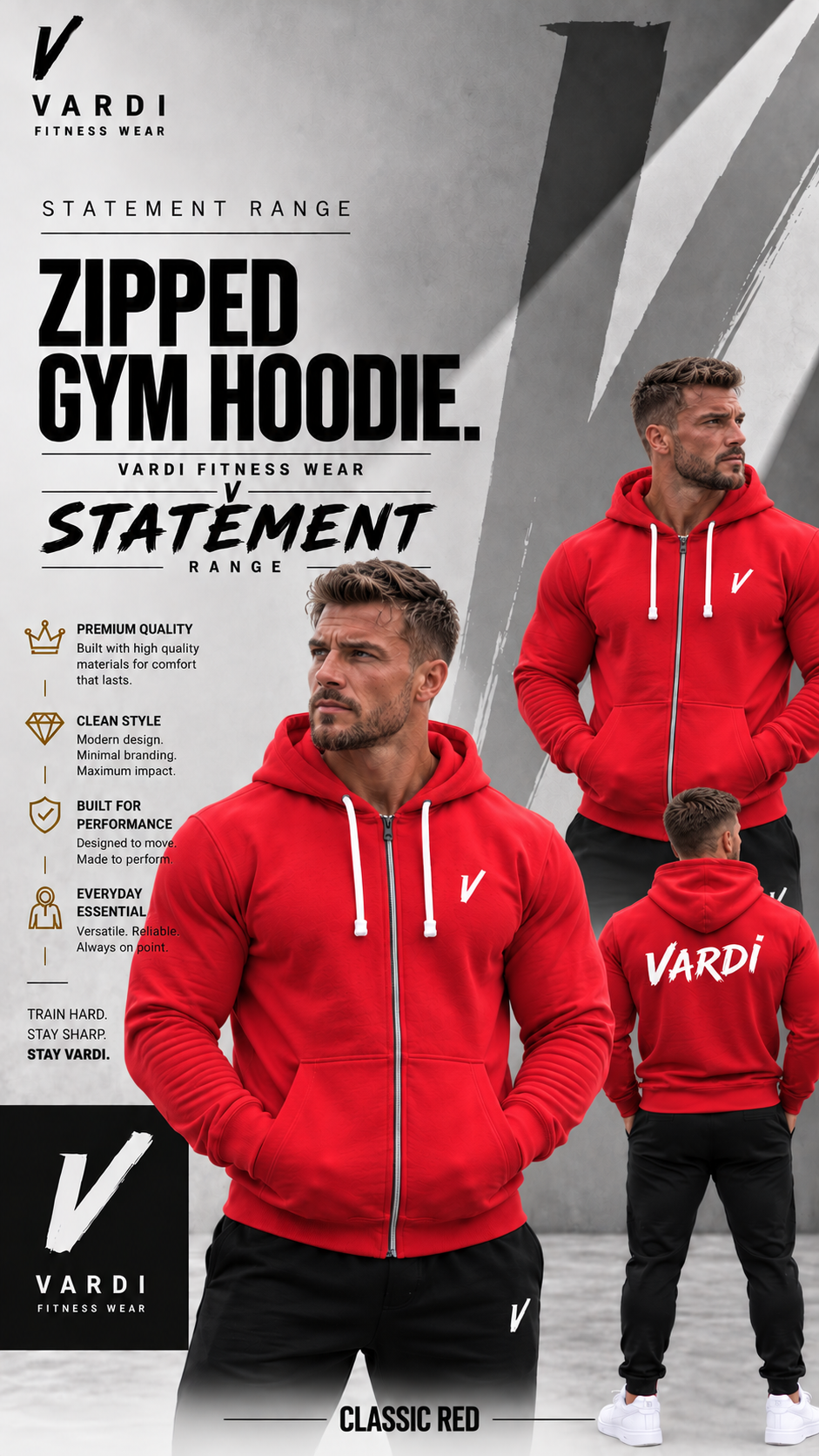 VARDI STATEMENT ZIP Gym Hoodie " Premium Fitness Wear "