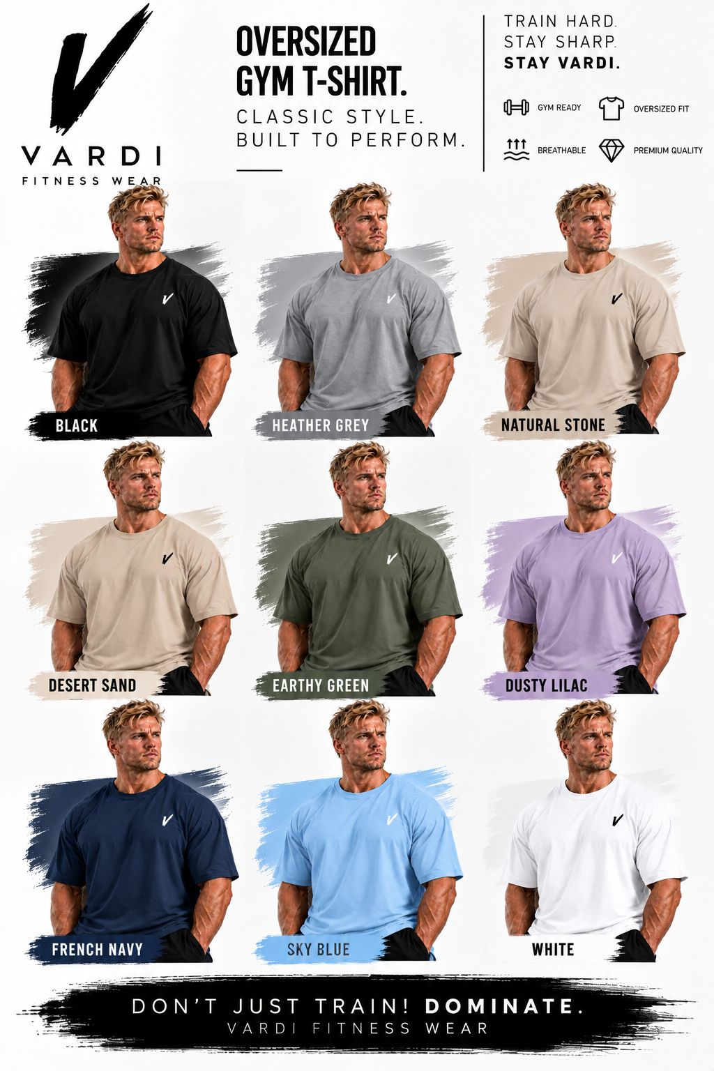 VARDI Oversized Men's Gym T-Shirt "Premium UK Fitness Wear”
