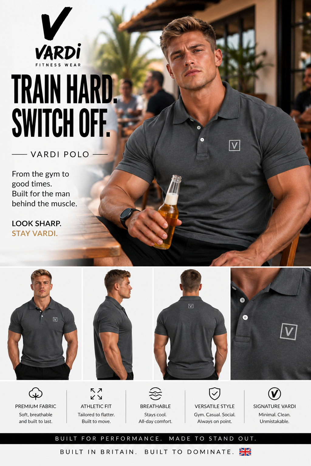 VARDI LUXE Men’s Performance Polo Shirt "Premium UK Fitness Wear”