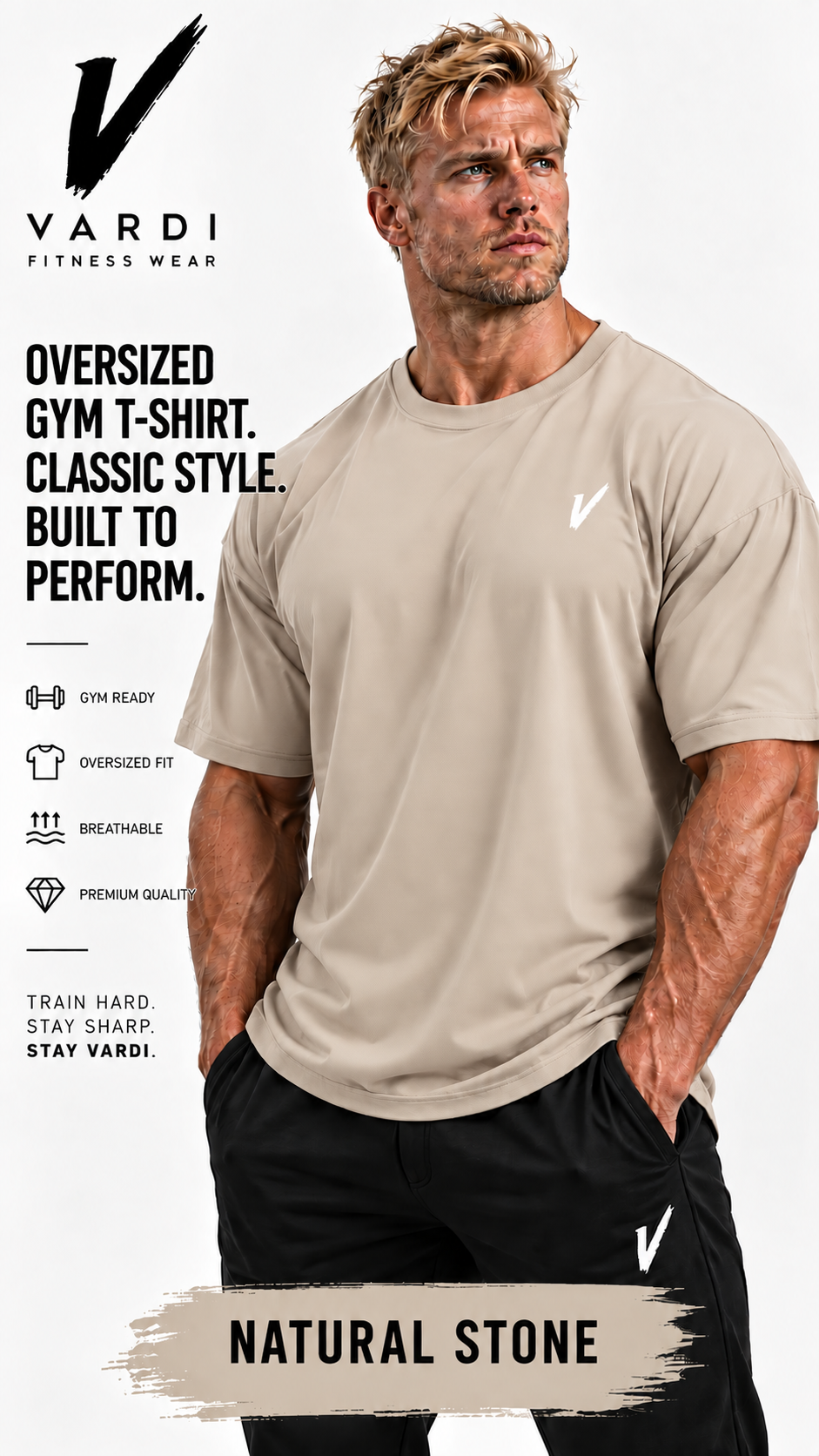 VARDI Oversized Men's Gym T-Shirt "Premium UK Fitness Wear”